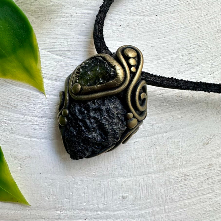 Handmade Moldavite and Tektite Pendant – Healing Crystal Necklace for Balance and Clarity