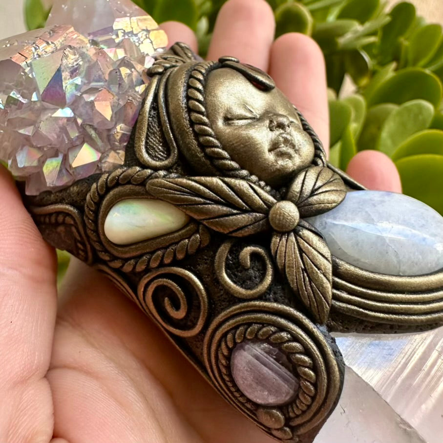 Clear Quartz Angel Aura Spirit Quartz Moonstone Australian Opal Amethyst Tanzanite and Garnet Goddess Necklace - FairyGardenGlow