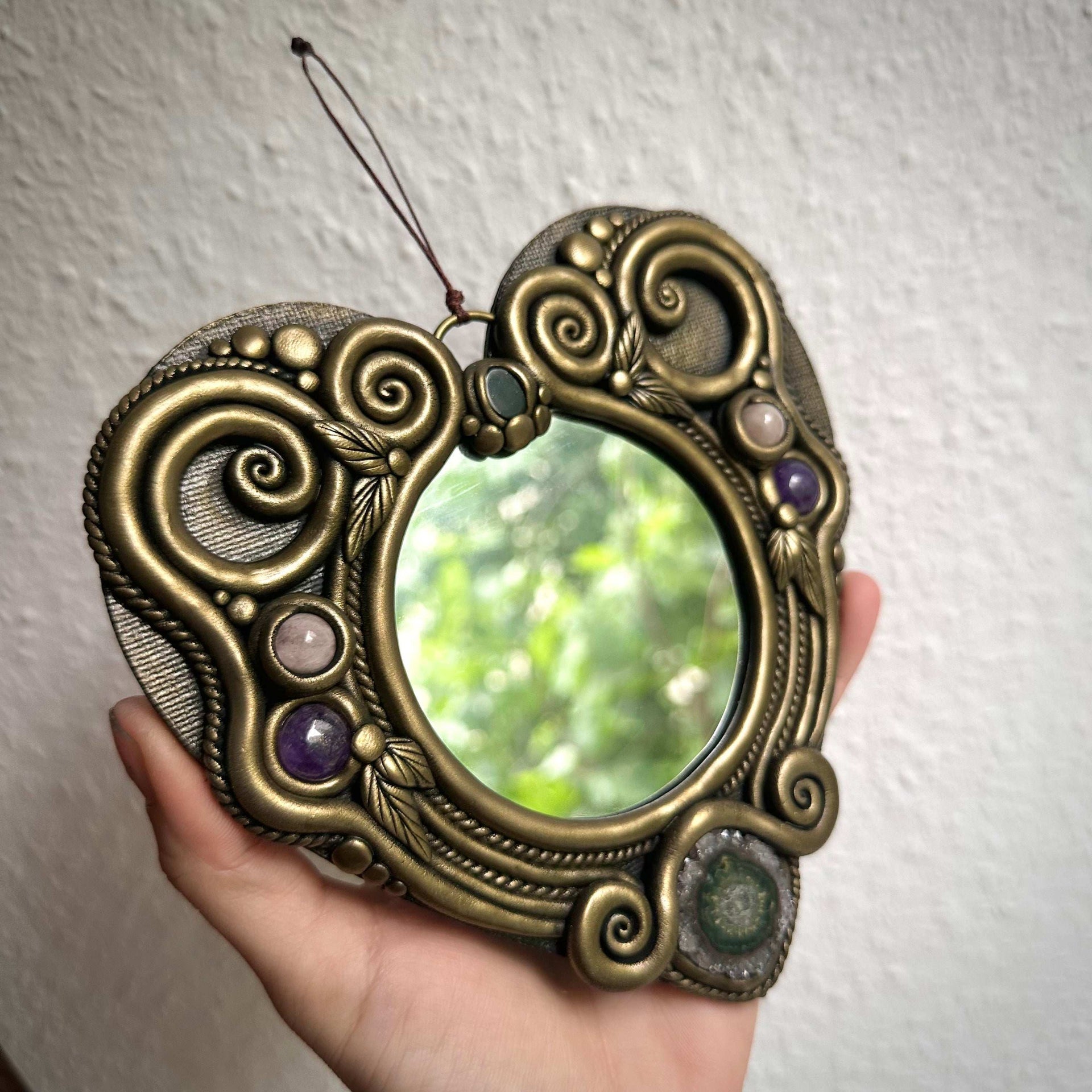 Crystal Mirror Heart Wall Hanging - 16 cm - FairyGardenGlow