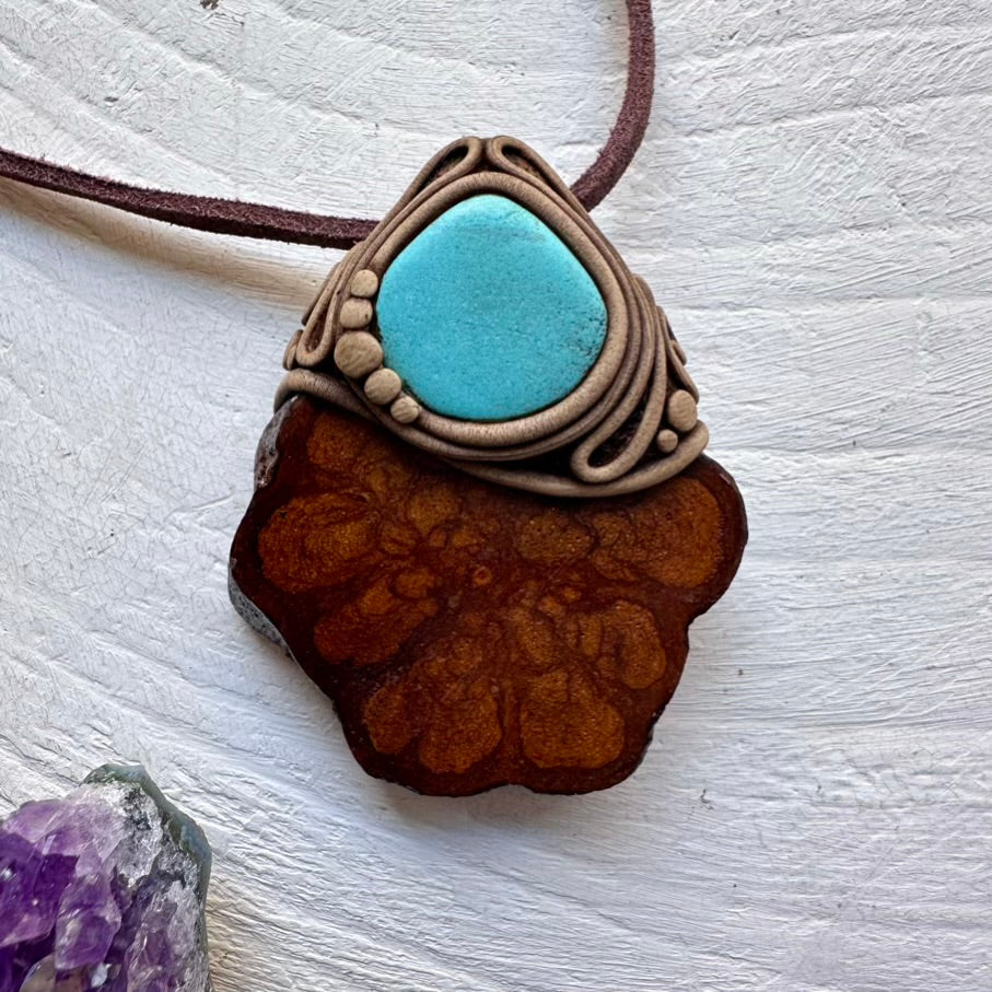 Ayahuasca Vine and Turquoise Necklace, Handmade Spiritual Jewelry - FairyGardenGlow