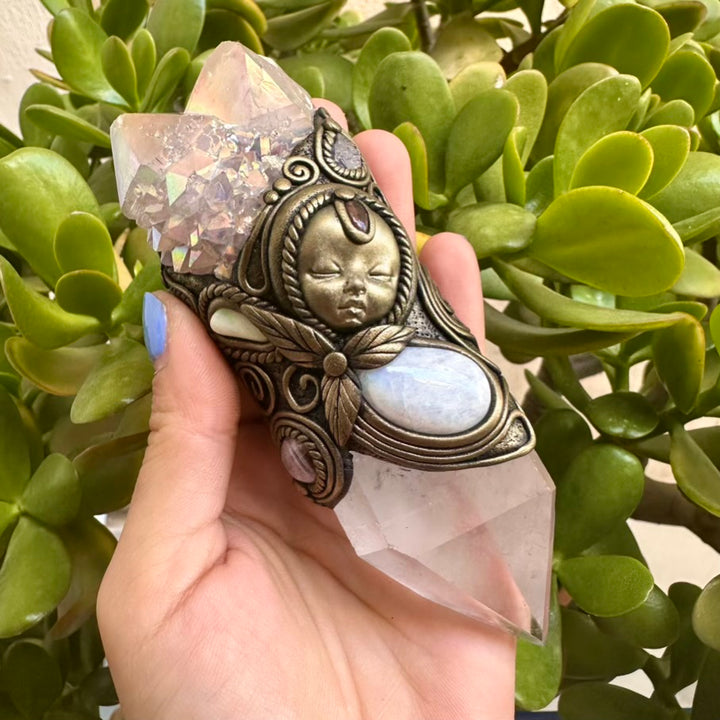 Clear Quartz Angel Aura Spirit Quartz Moonstone Australian Opal Amethyst Tanzanite and Garnet Goddess Necklace - FairyGardenGlow