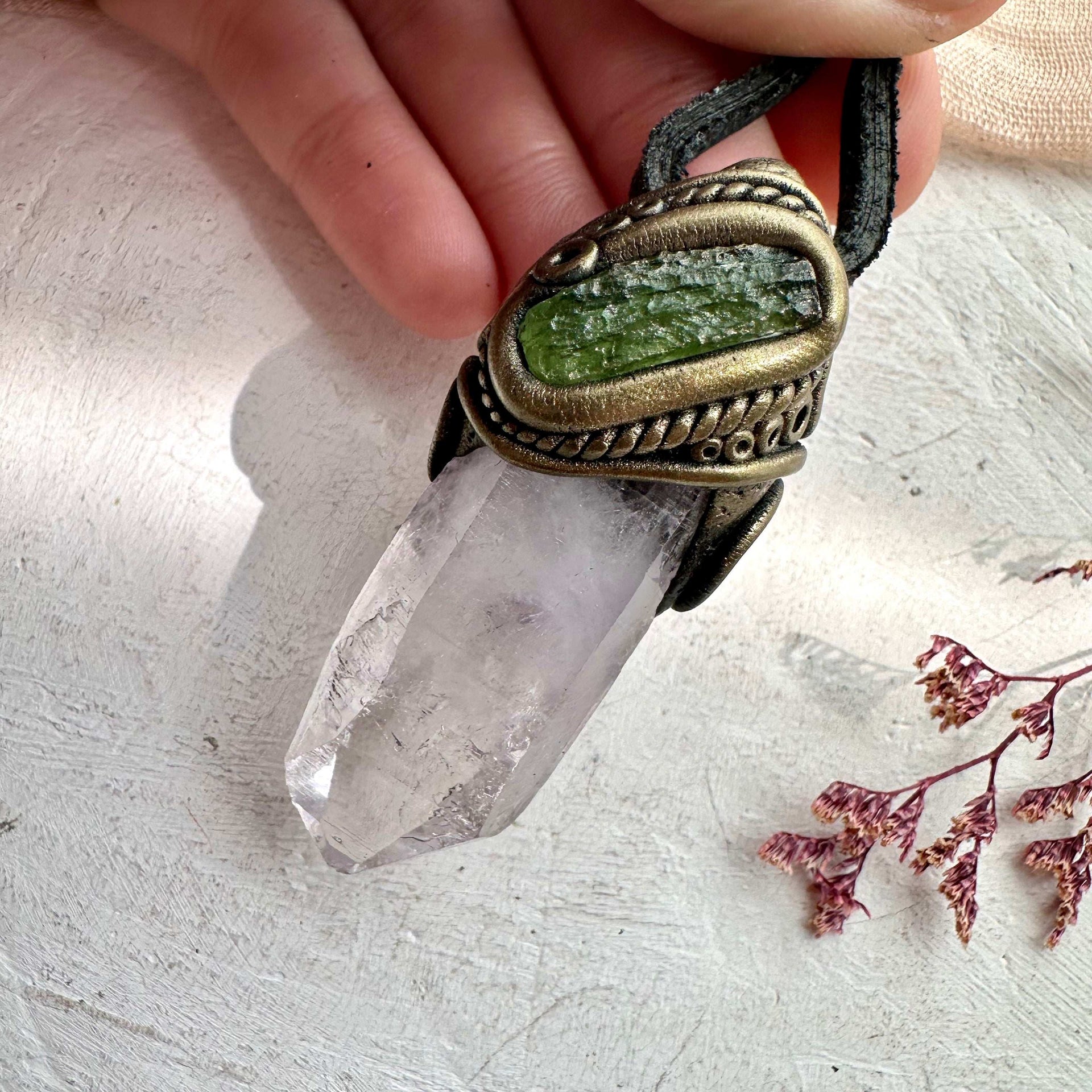 Vera Cruz Amethyst and Moldavite Pendant Necklace - FairyGardenGlow