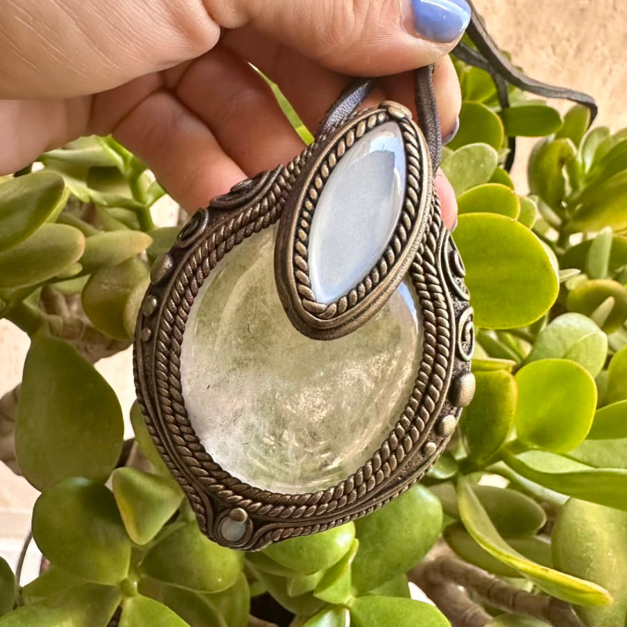 Clear Quartz White Moonstone and Australian Opal Pendant, Healing Crystal Talisman - FairyGardenGlow