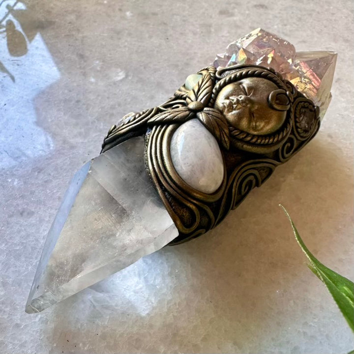 Clear Quartz Angel Aura Spirit Quartz Moonstone Australian Opal Amethyst Tanzanite and Garnet Goddess Necklace - FairyGardenGlow