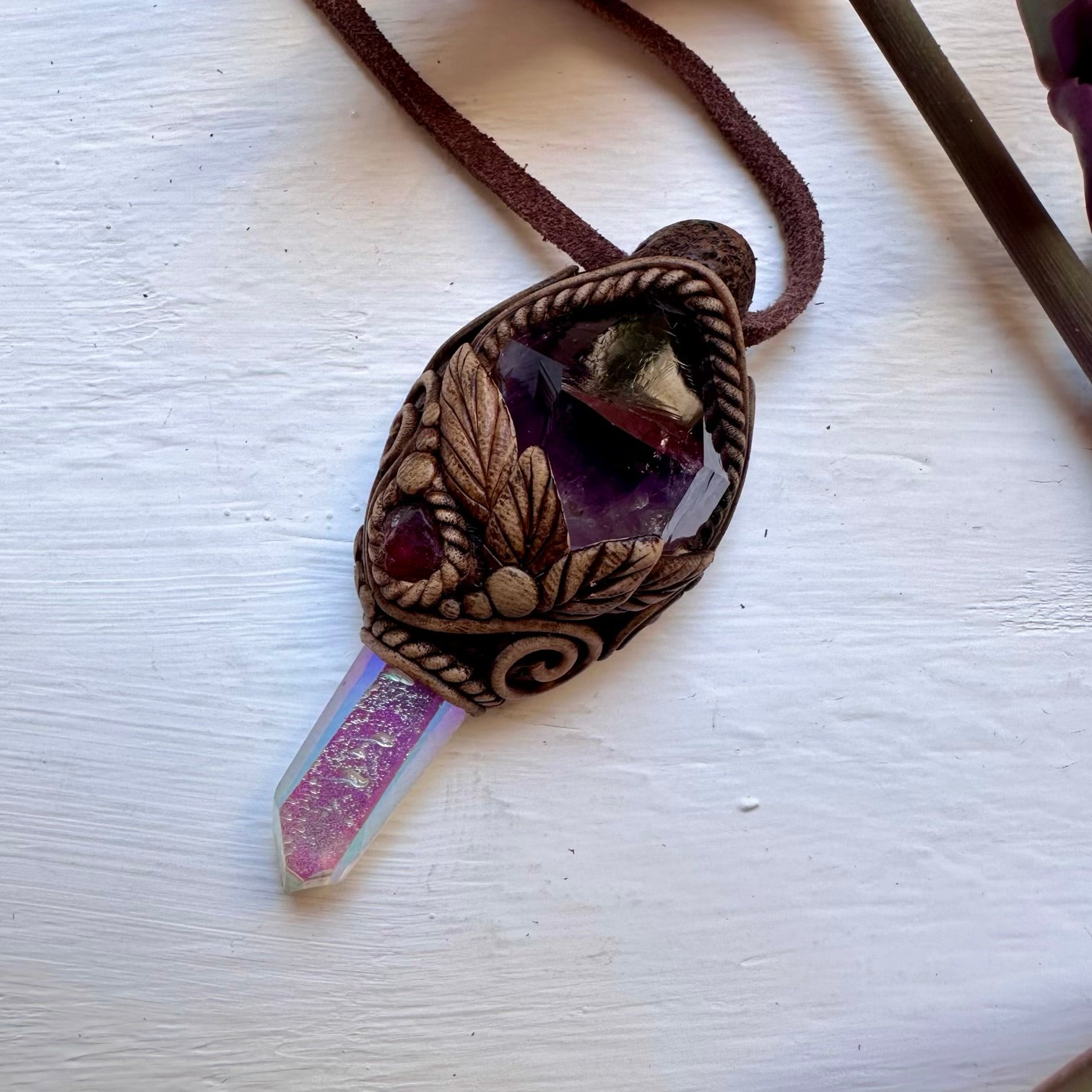 Angel Aura Quartz Amethyst and Spinel Necklace - FairyGardenGlow