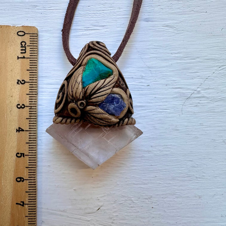 Clear Calcite Chrysocolla and Tanzanite Necklace - FairyGardenGlow