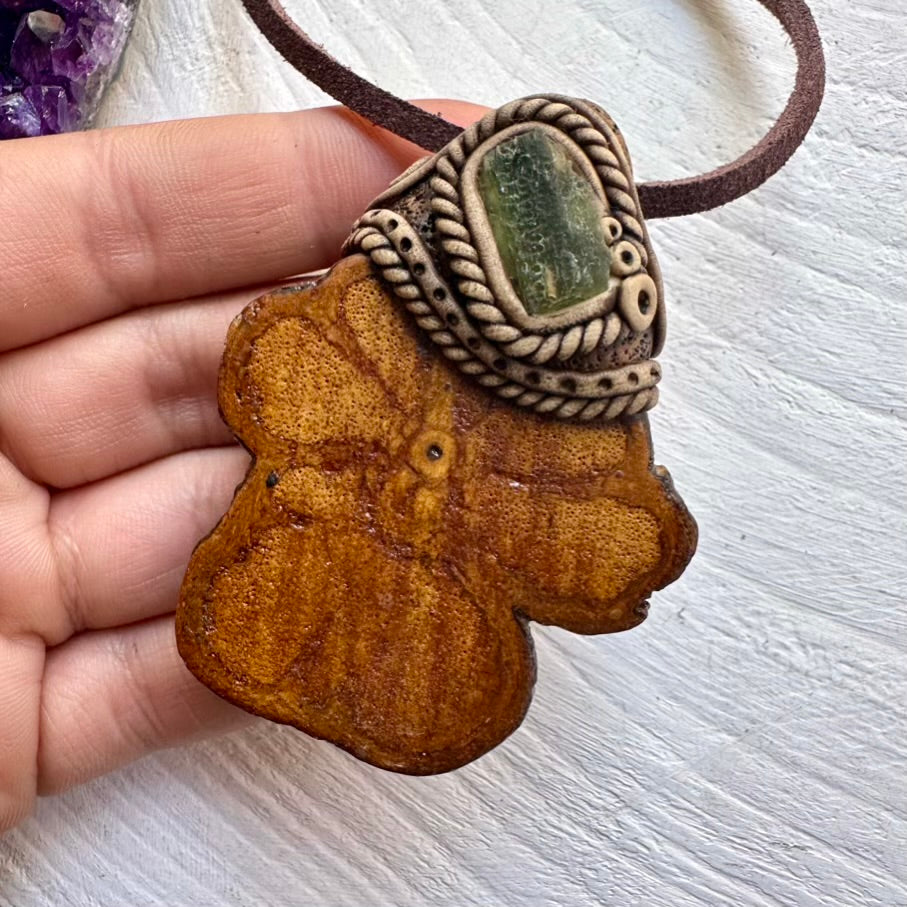 Ayahuasca Vine and Moldavite Necklace - FairyGardenGlow