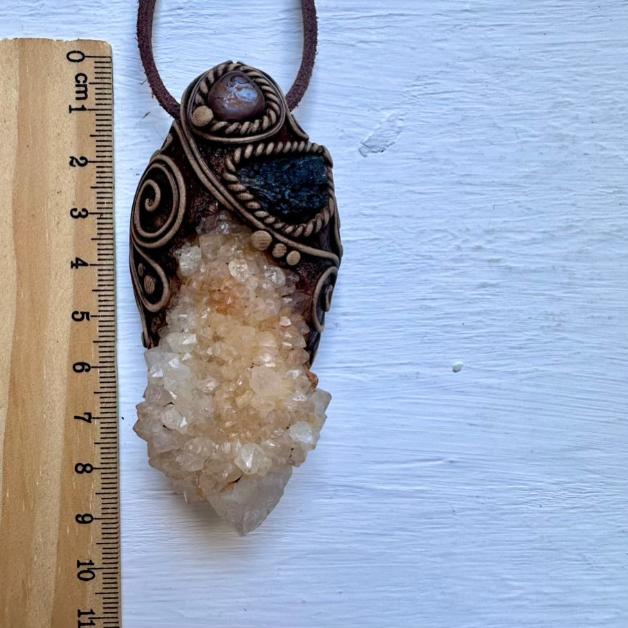 Spirit Quartz Moldavite and Boulder Opal Wand / Pendant - FairyGardenGlow