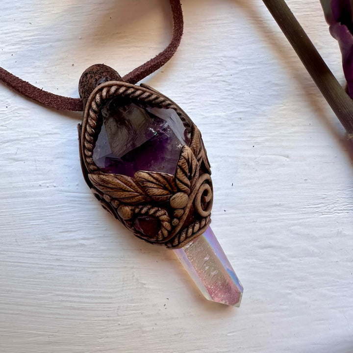 Angel Aura Quartz Amethyst and Spinel Necklace - FairyGardenGlow