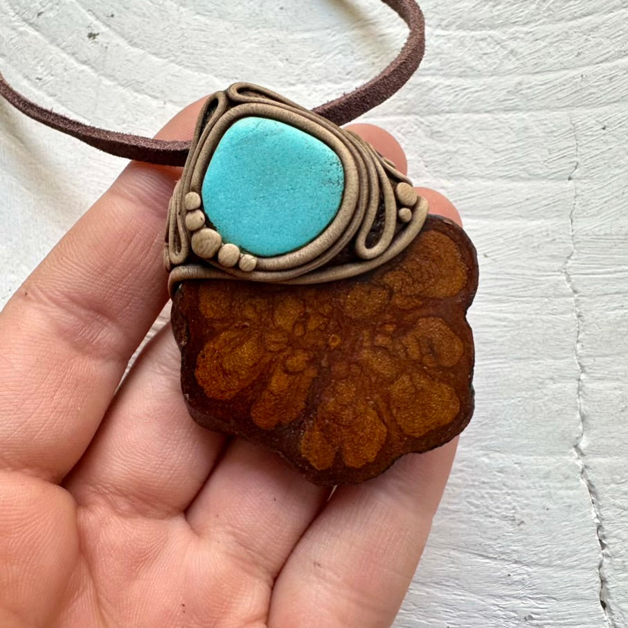 Ayahuasca Vine and Turquoise Necklace, Handmade Spiritual Jewelry - FairyGardenGlow