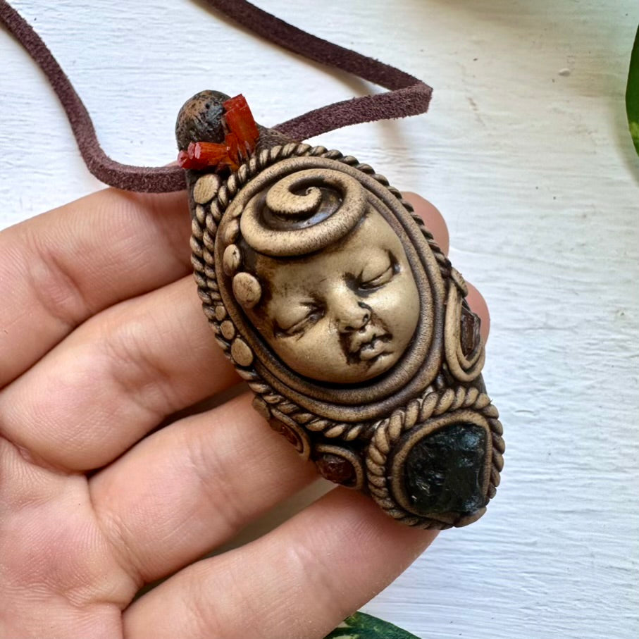 Moldavite Vanadinite and Hessonite Garnet Goddess Necklace - FairyGardenGlow