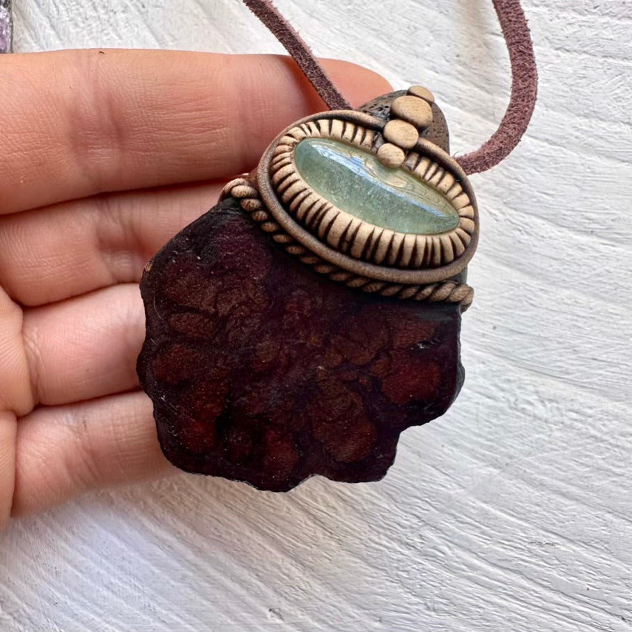 Ayahuasca Vine and Aquamarine Pendant Necklace - FairyGardenGlow