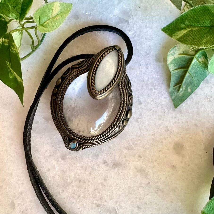 Clear Quartz White Moonstone and Australian Opal Pendant, Healing Crystal Talisman - FairyGardenGlow