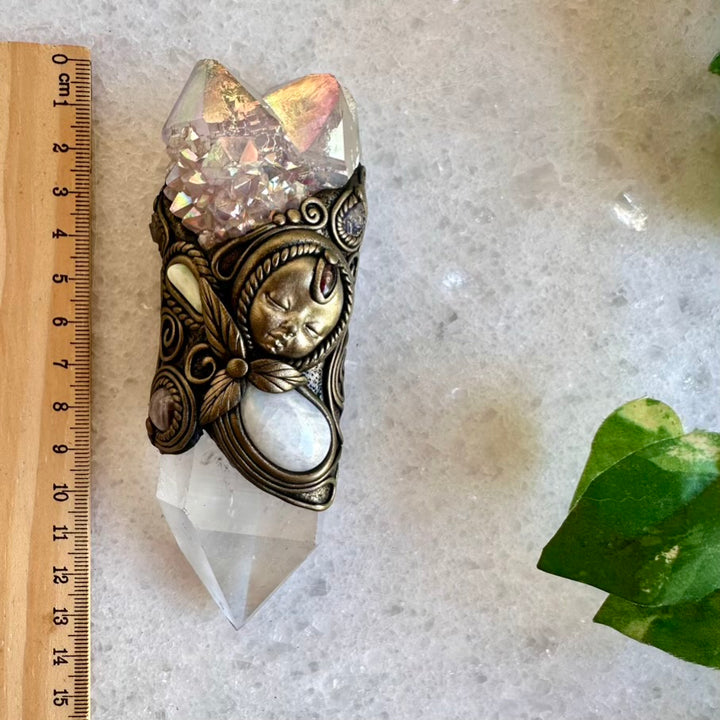 Clear Quartz Angel Aura Spirit Quartz Moonstone Australian Opal Amethyst Tanzanite and Garnet Goddess Necklace - FairyGardenGlow