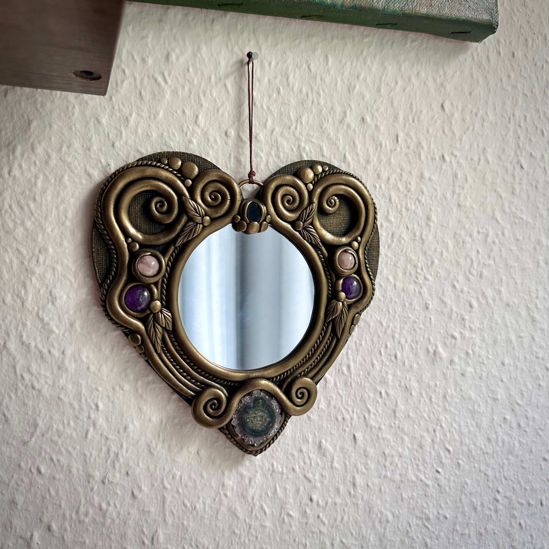 Crystal Mirror Heart Wall Hanging - 16 cm - FairyGardenGlow