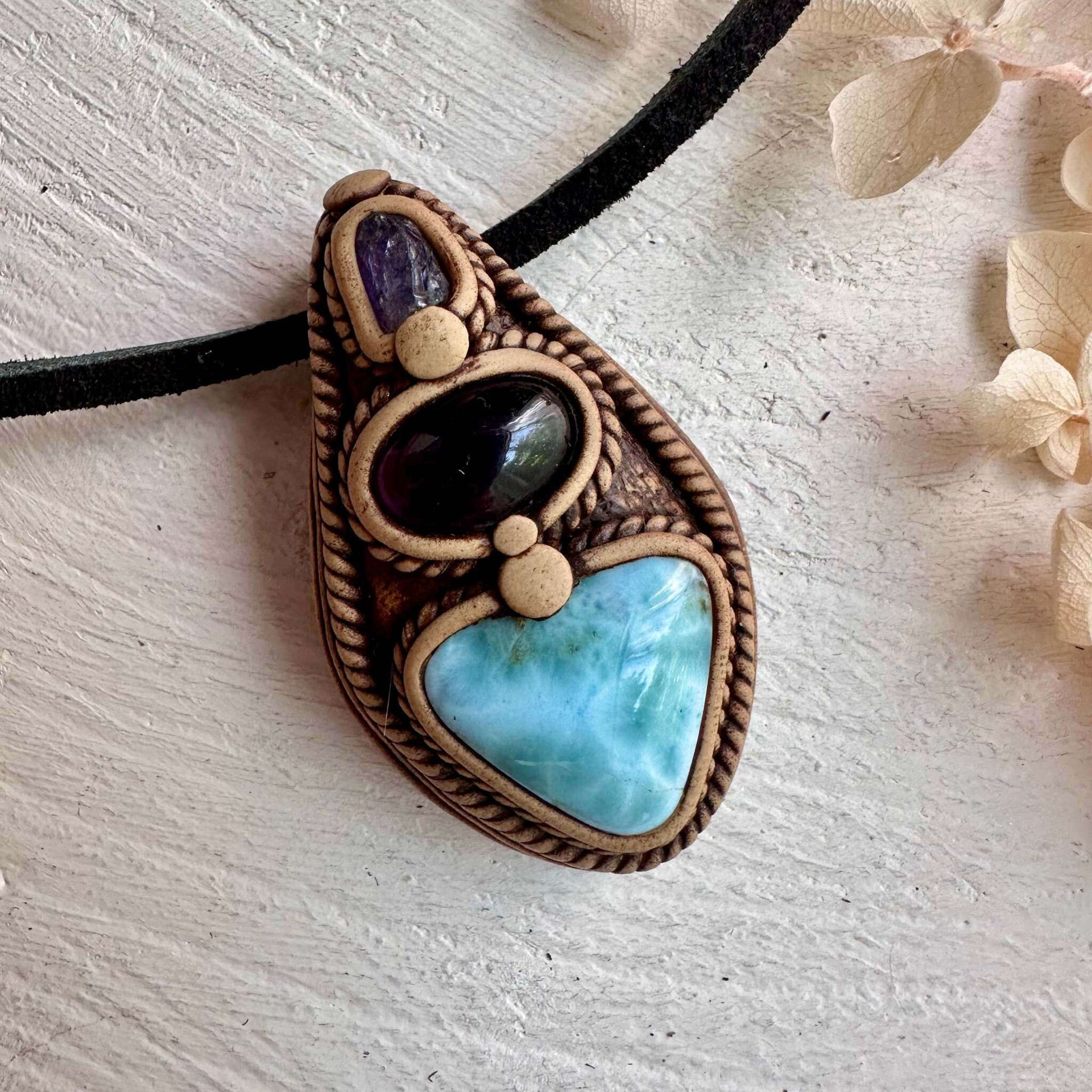 Larimar Amethyst and Tanzanite Pendant Necklace