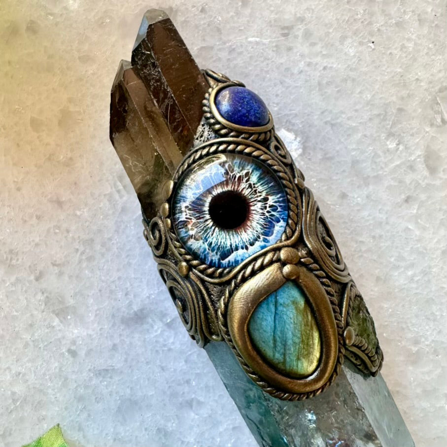 Aqua Aura Quartz Smoky Quartz Lapis Lazuli Labradorite Moldavite Third Eye Healing Crystal Wand - FairyGardenGlow