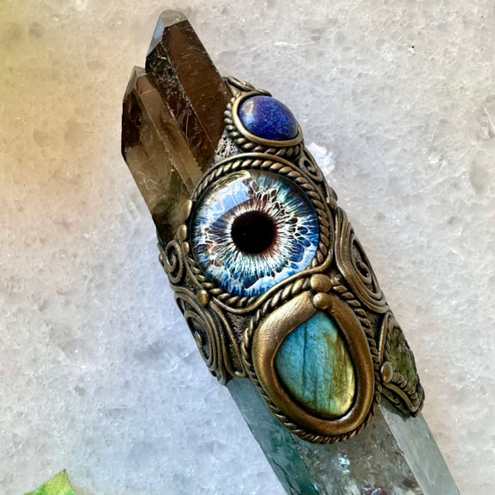 Aqua Aura Quartz Smoky Quartz Lapis Lazuli Labradorite Moldavite Third Eye Healing Crystal Wand - FairyGardenGlow
