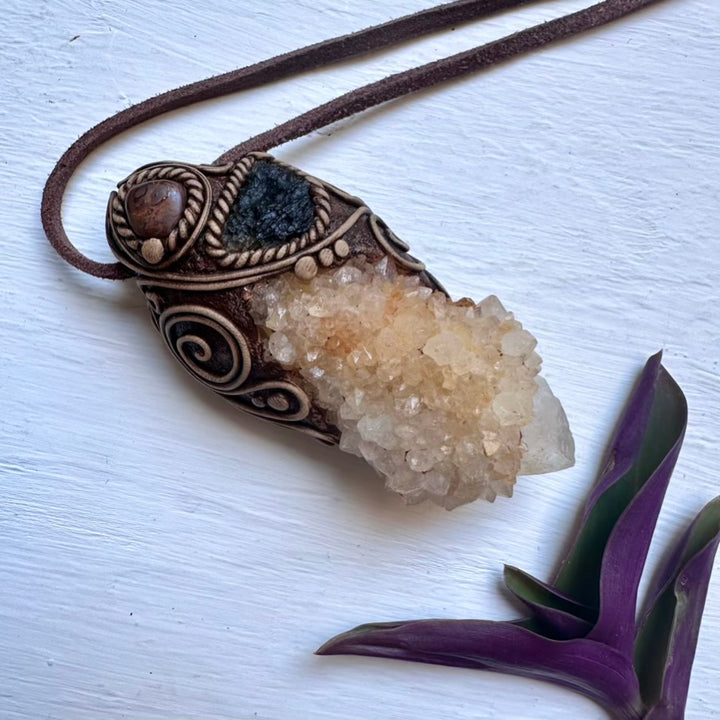 Spirit Quartz Moldavite and Boulder Opal Wand / Pendant - FairyGardenGlow