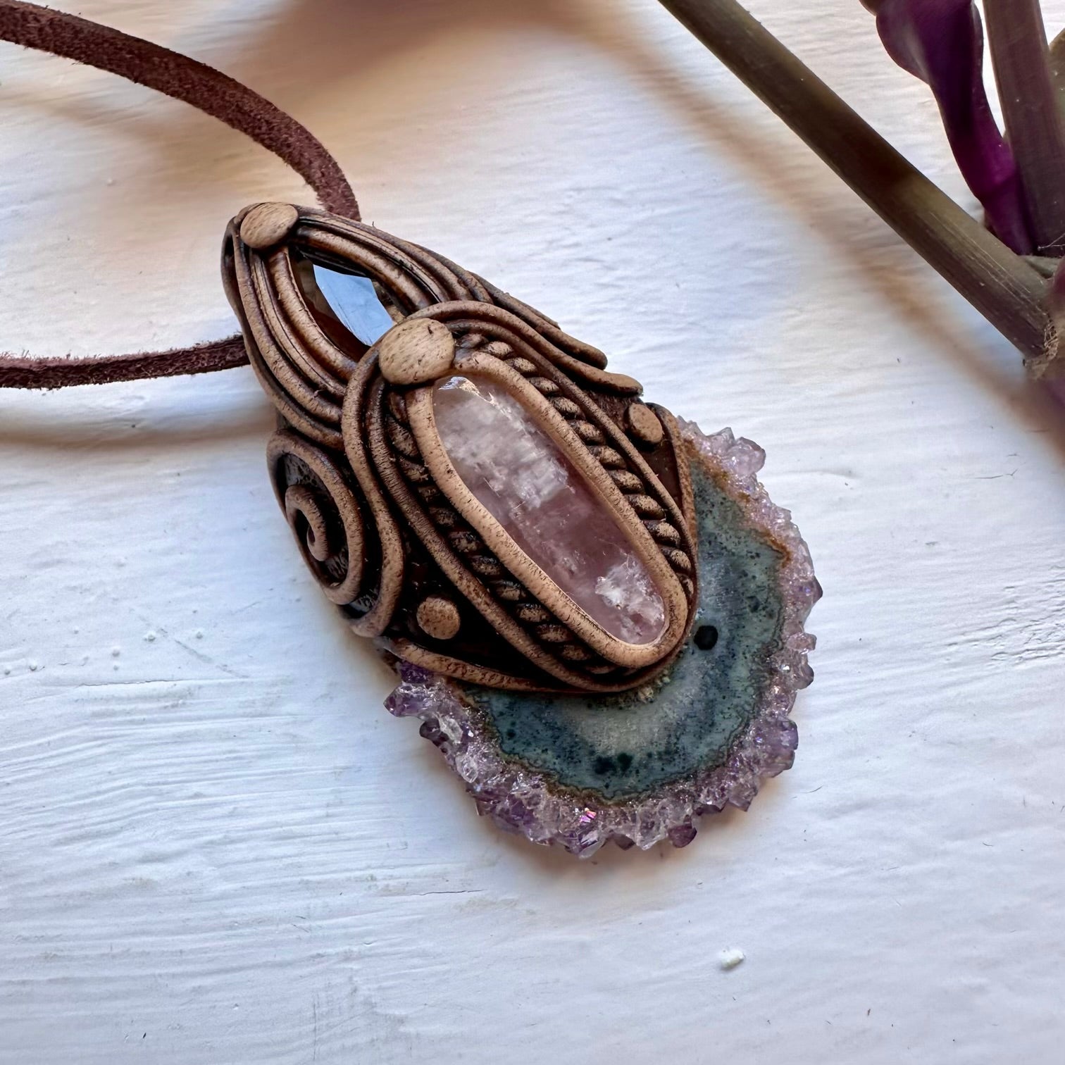 Amethyst Stalactite Kunzite and Smoky Quartz Necklace - FairyGardenGlow