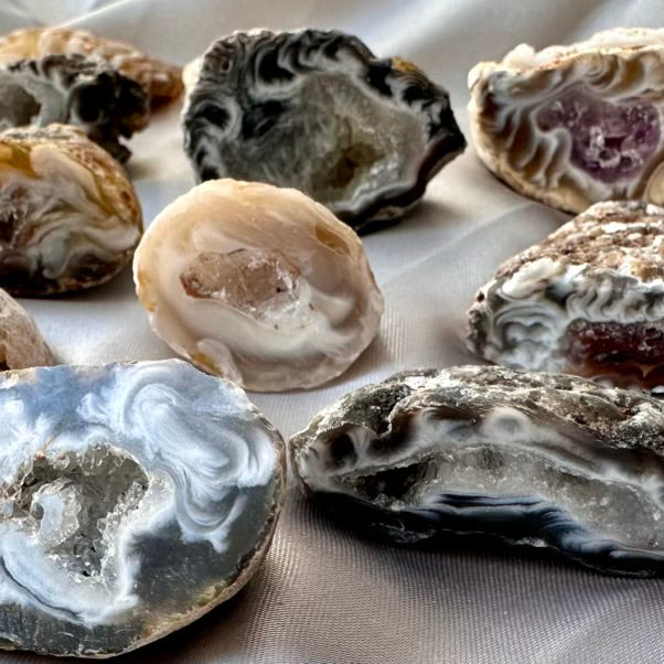 Agate Geode Set of 3 – Natural Agate Stones, Raw Crystal Geodes for Decor & Healing - FairyGardenGlow