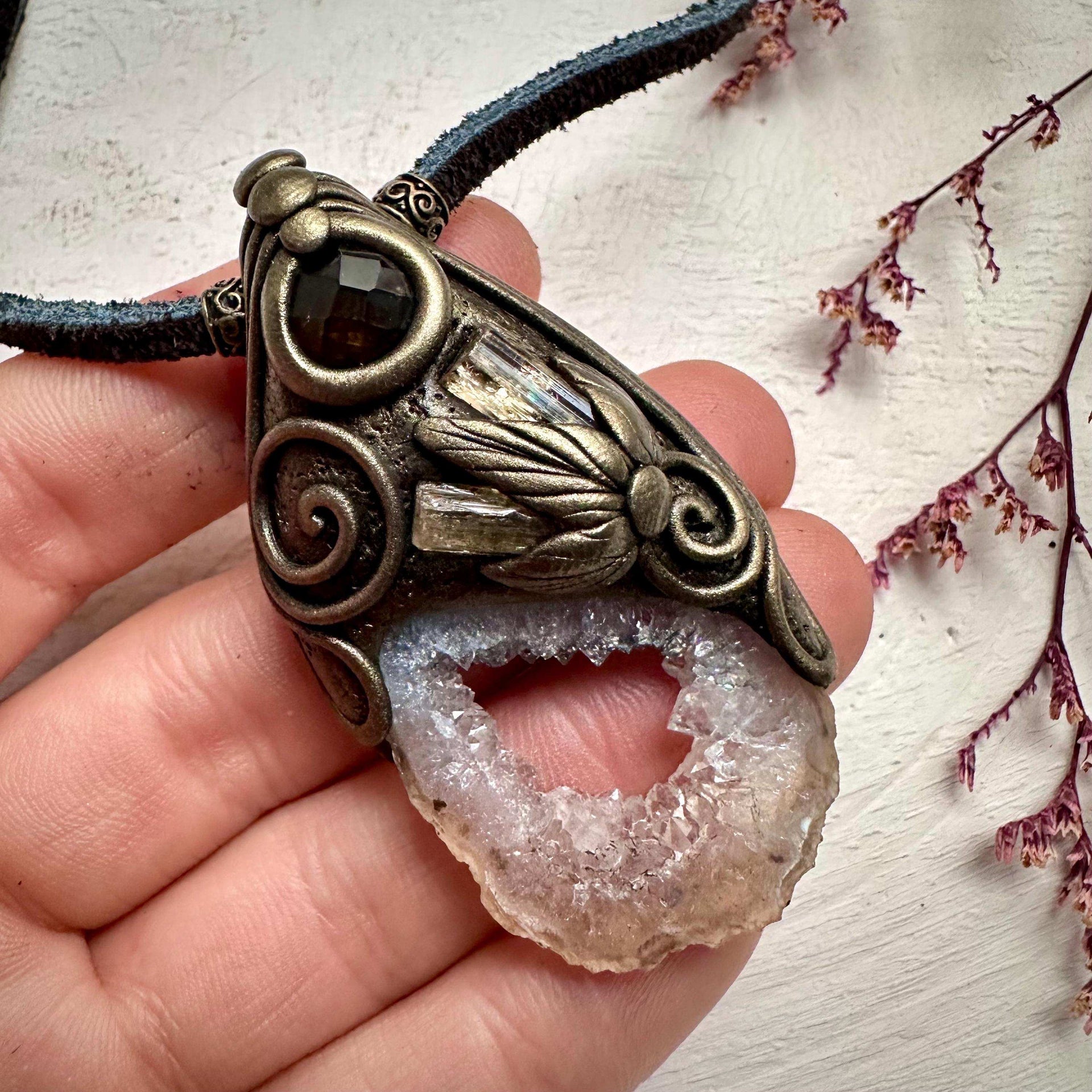 Agate Smoky Quartz and Imperial Topaz Necklace - FairyGardenGlow