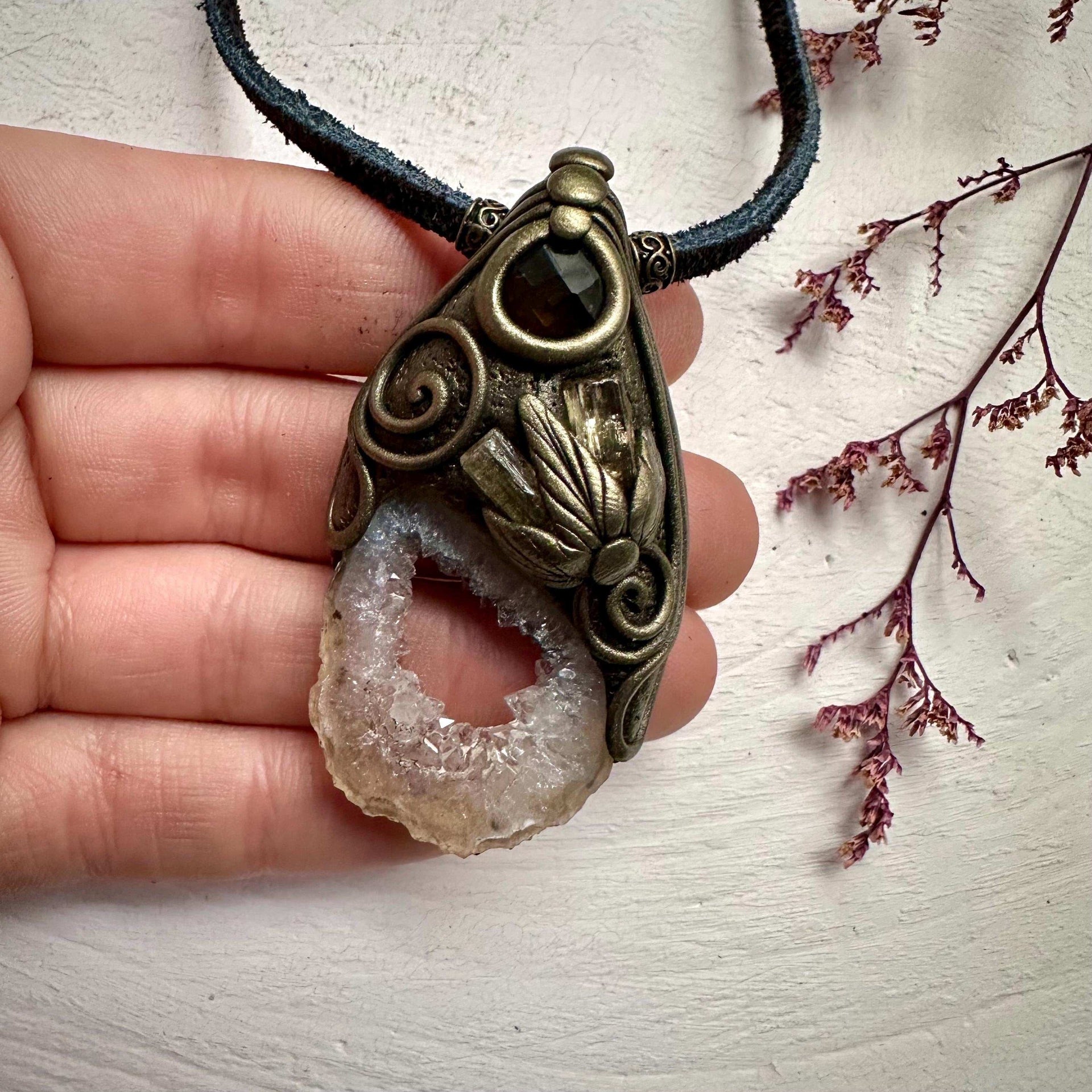 Agate Smoky Quartz and Imperial Topaz Necklace - FairyGardenGlow