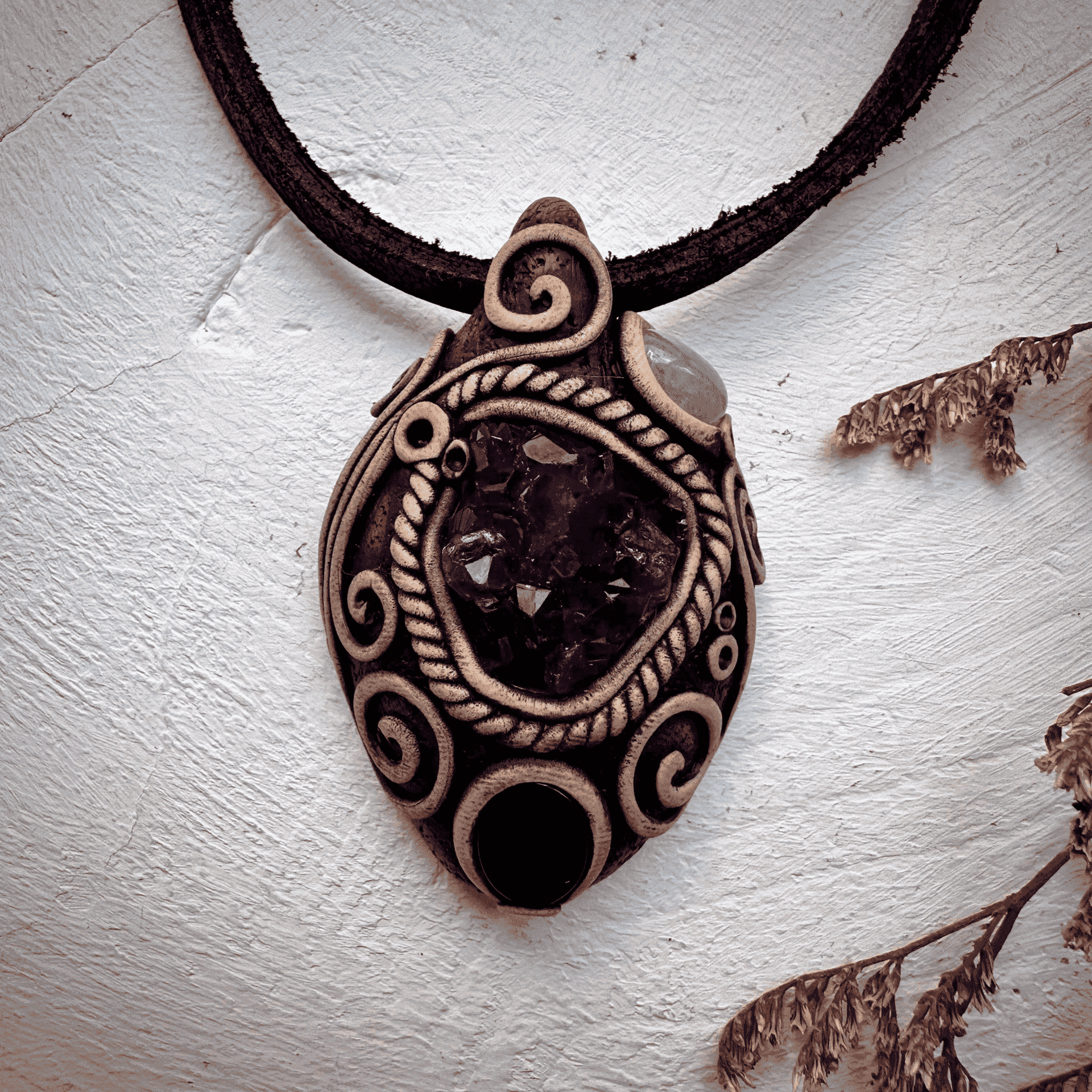 Amethyst Cluster Black Onyx and Aquamarine Pendant Necklace - FairyGardenGlow