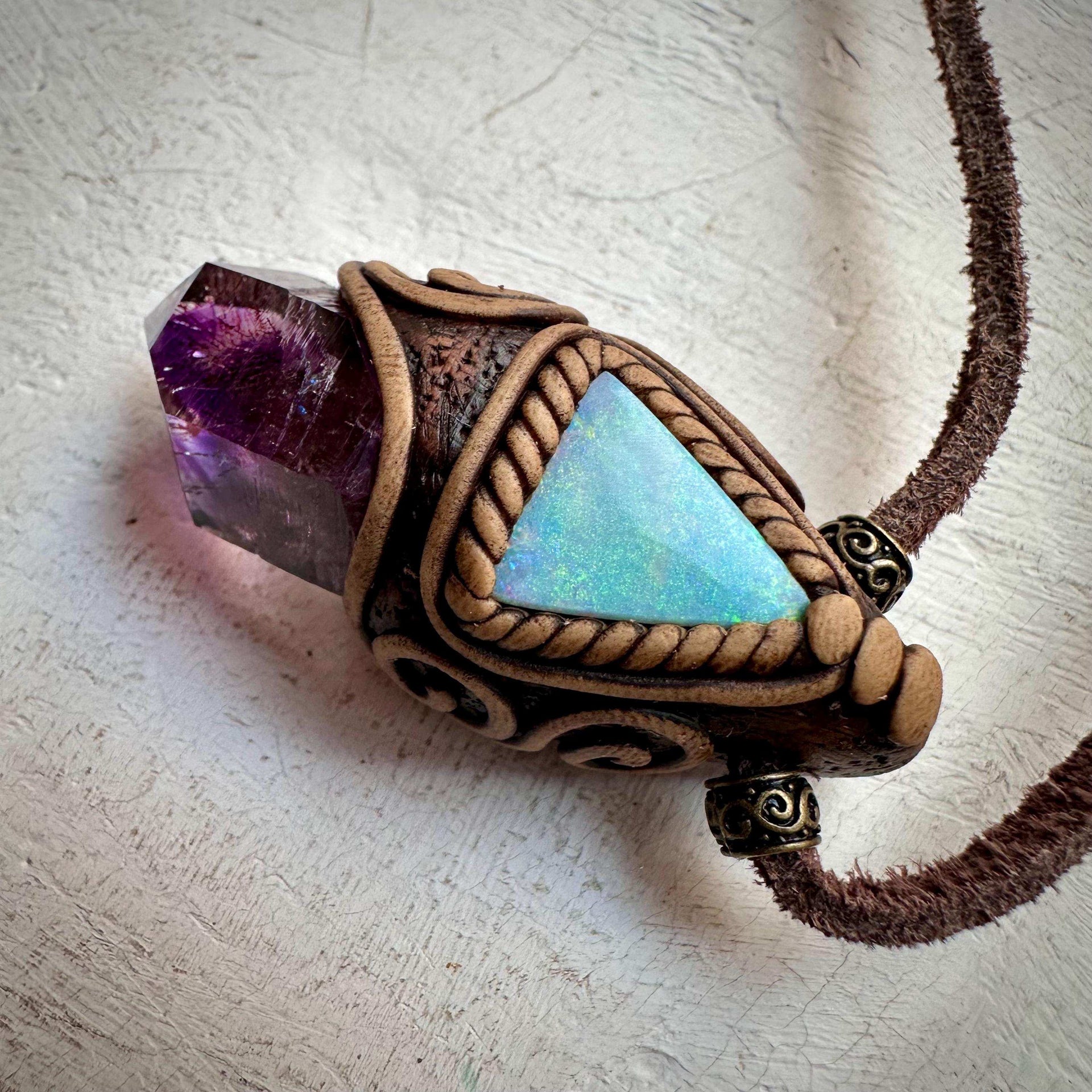 Amethyst Point and Australian Opal Doublet Necklace - FairyGardenGlow