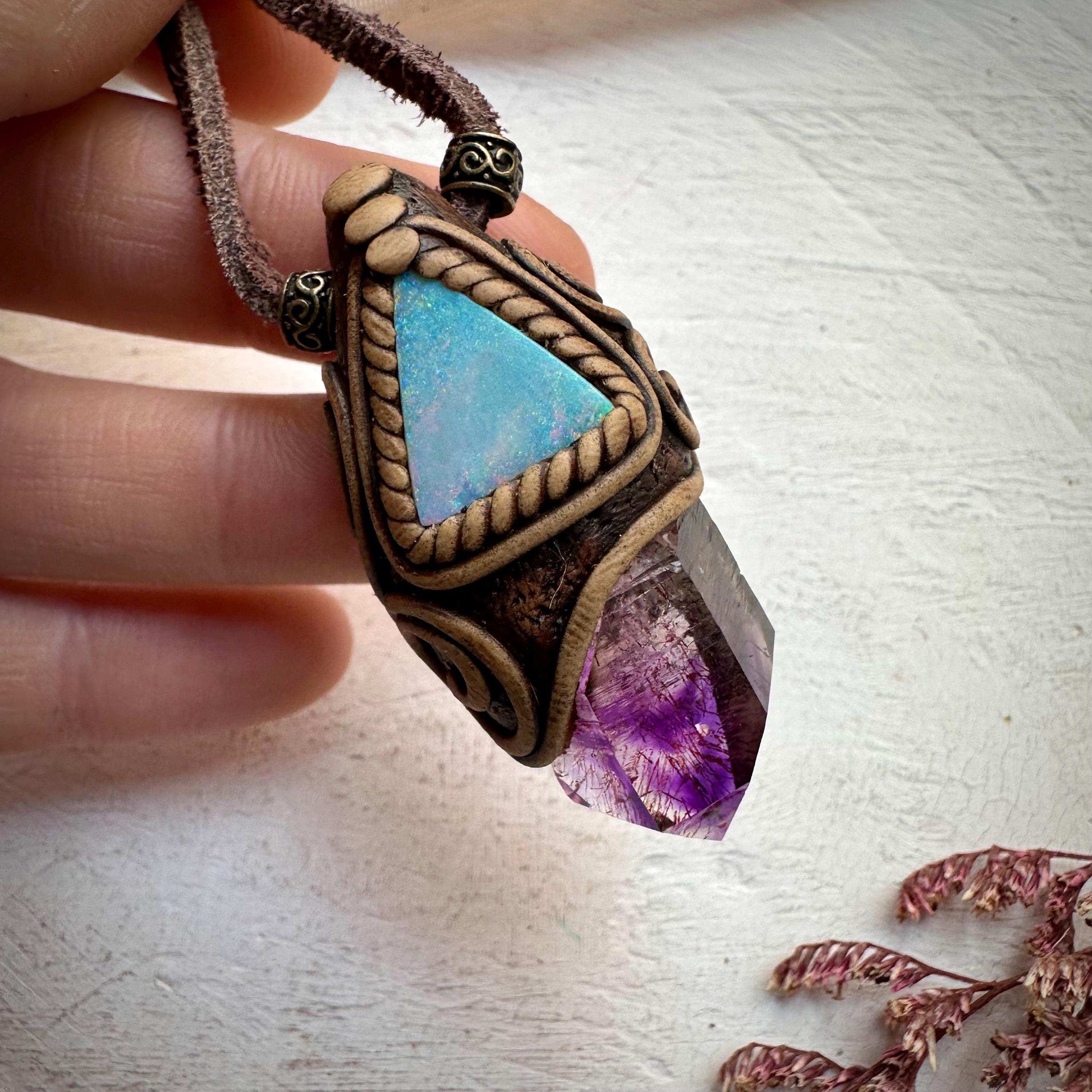 Amethyst Point and Australian Opal Doublet Necklace - FairyGardenGlow