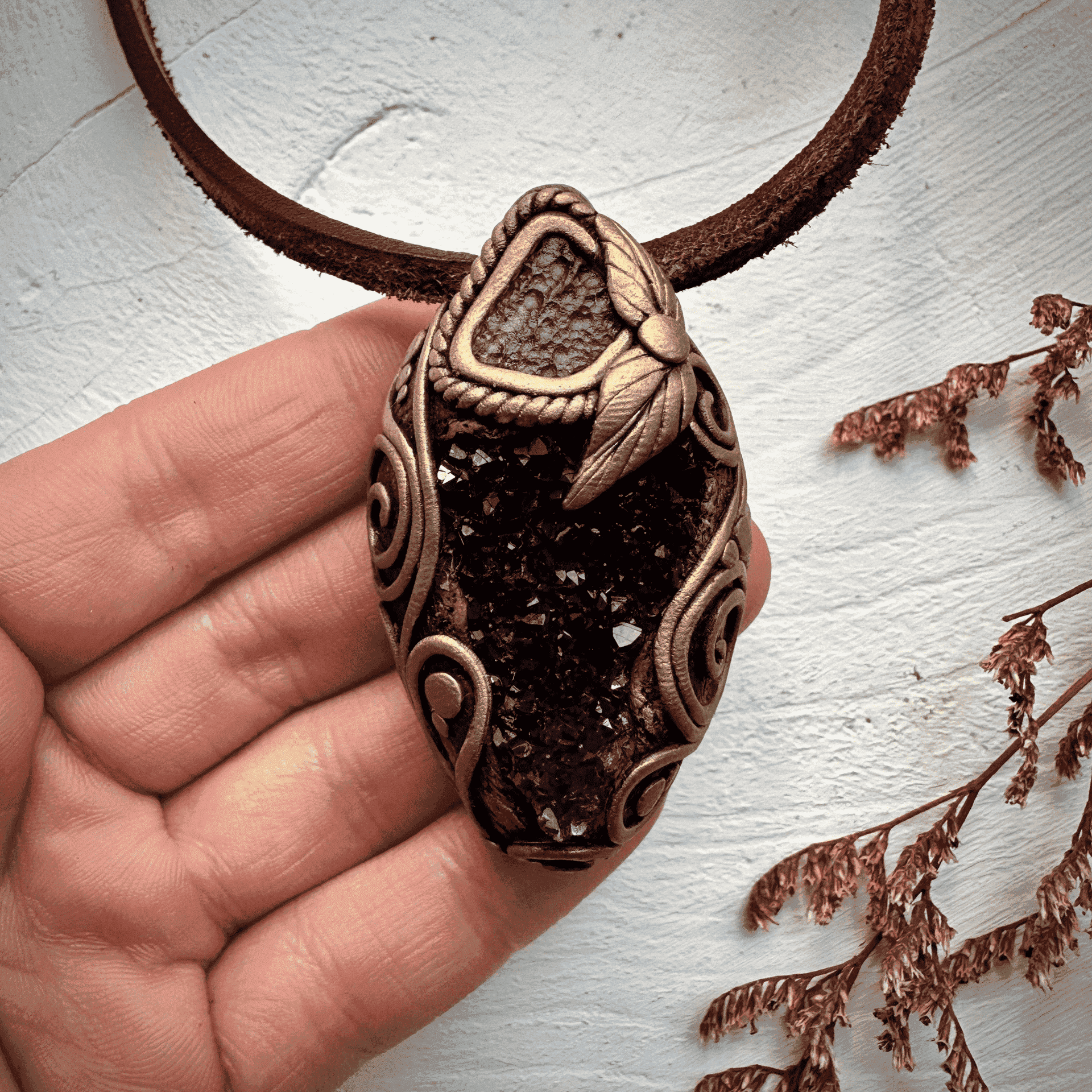 Amethyst Cluster and Moldavite Necklace - FairyGardenGlow