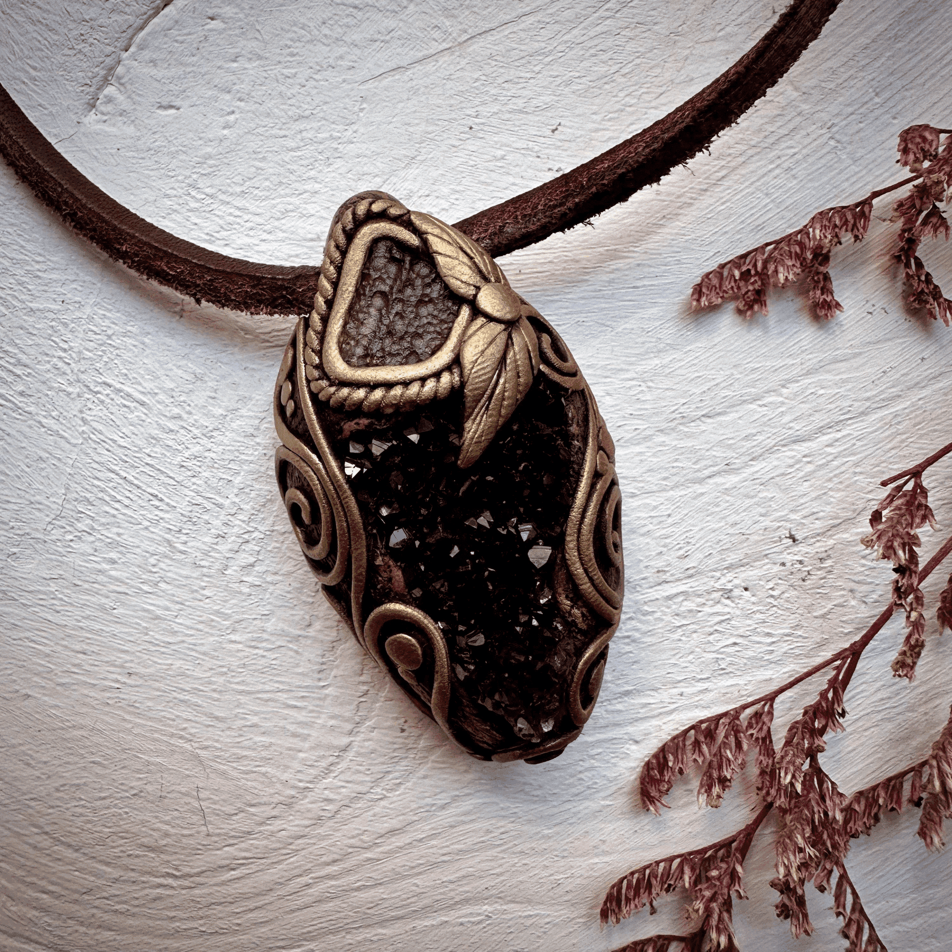 Amethyst Cluster and Moldavite Necklace - FairyGardenGlow