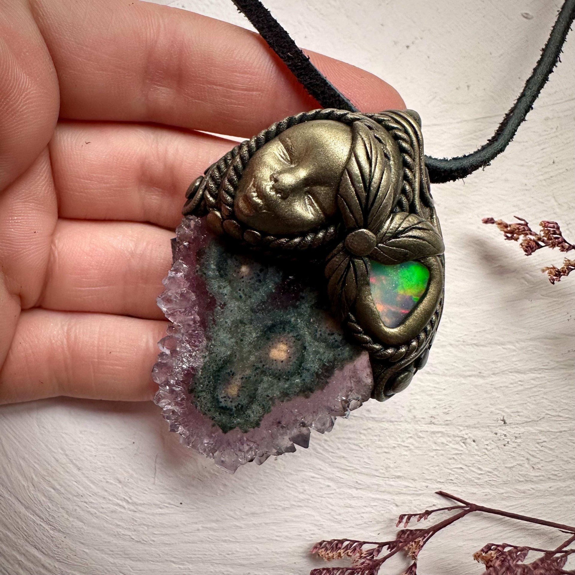 Amethyst Stalactite and Raw Ethiopian Opal Goddess Necklace - FairyGardenGlow