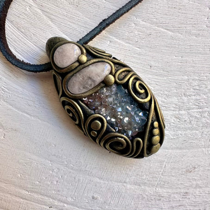 Aqua Aura Quartz and Morganite Necklace – Unique Handmade Crystal Jewelry for Healing and Love