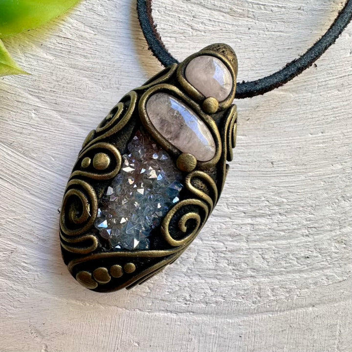 Unique Handmade Crystal Necklace – Aqua Aura Quartz and Morganite for Love and Serenity