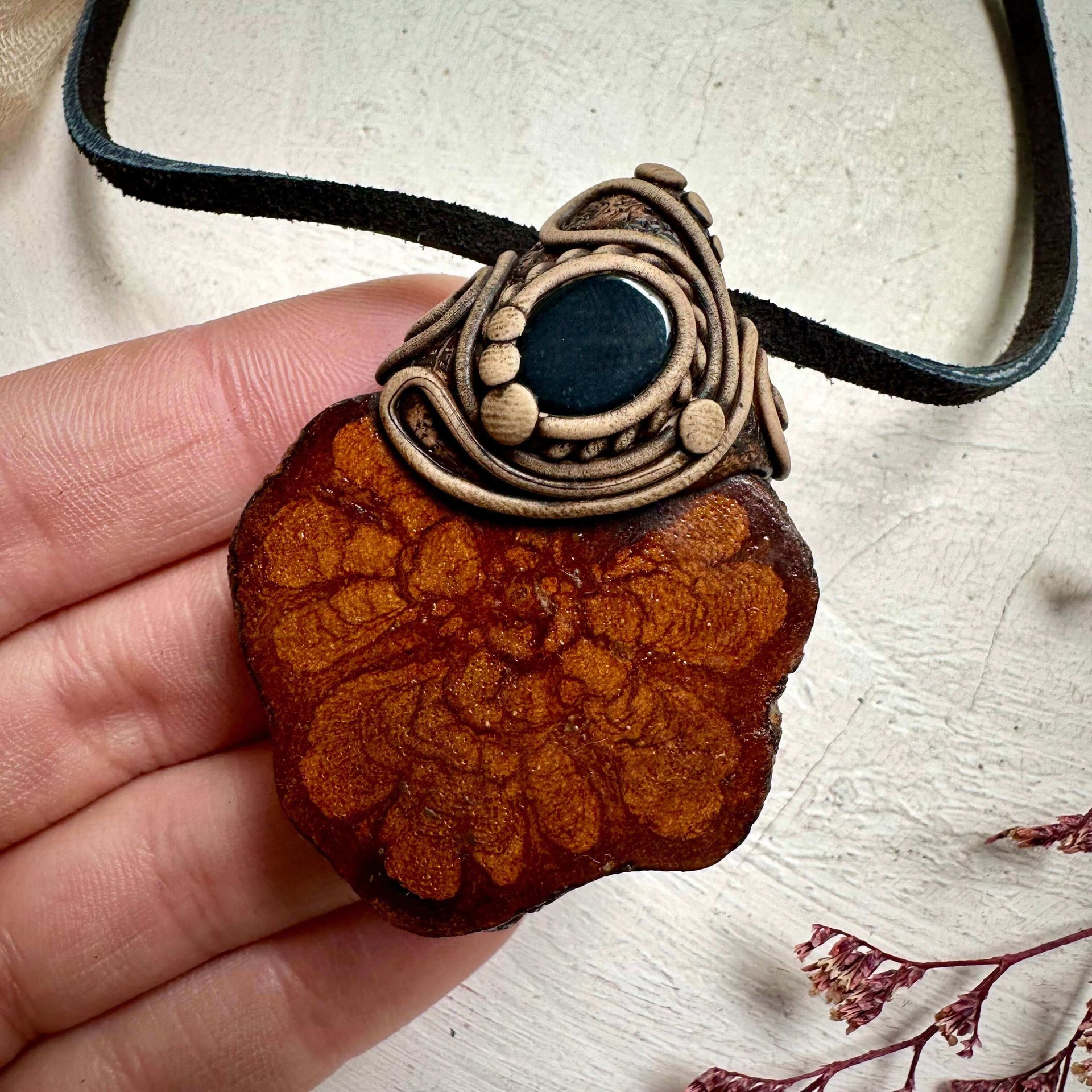 Ayahuasca and Black Onyx Necklace - FairyGardenGlow