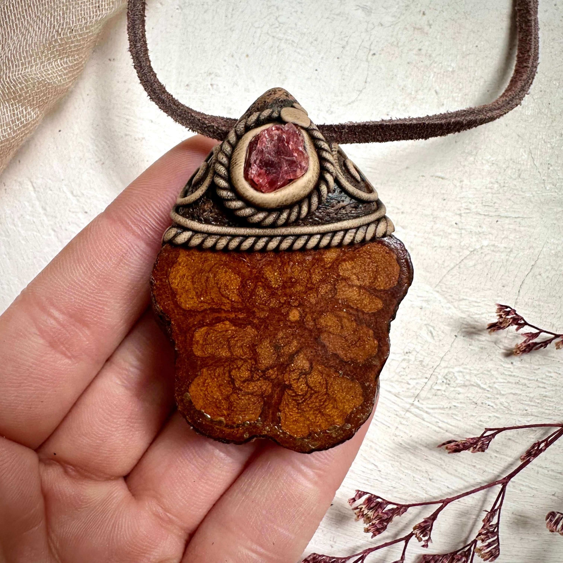 Ayahuasca and Raw Spinel Necklace - FairyGardenGlow