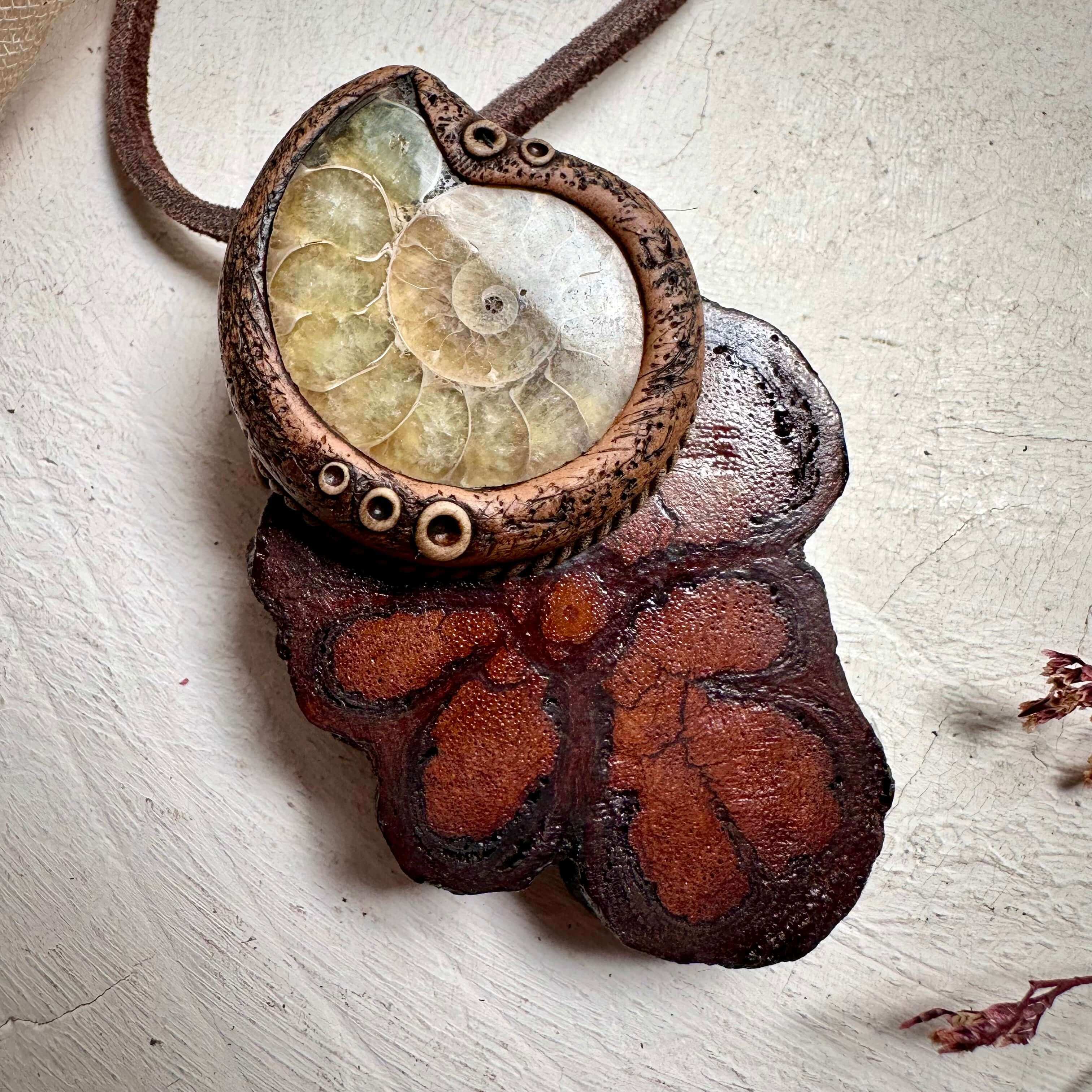 Ayahuasca Vine and Ammonite Pendant Necklace - FairyGardenGlow