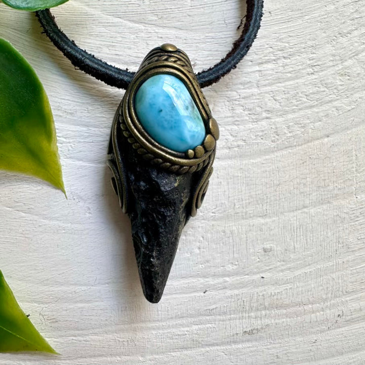 Larimar and Black Tektite Pendant – Handmade Spiritual Jewelry for Emotional Clarity