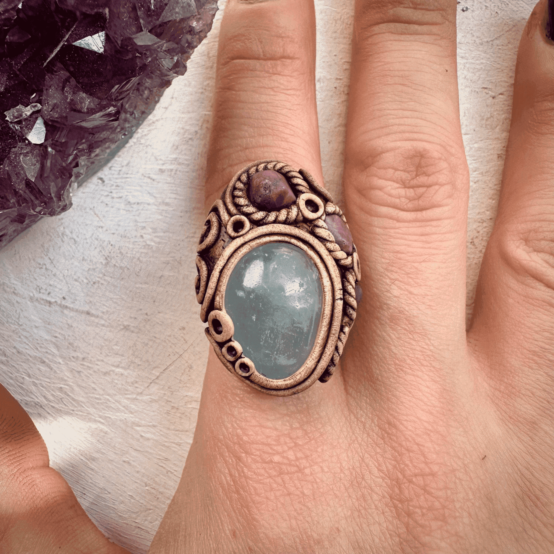 Celestite and Ruby Ring - FairyGardenGlow