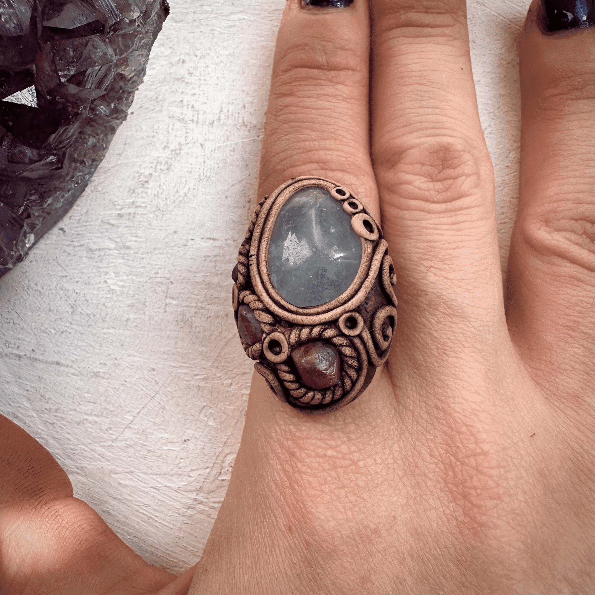 Celestite and Ruby Ring - FairyGardenGlow
