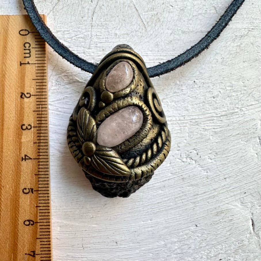 Black Tektite and Morganite Gemstone Necklace – Crystal Jewelry for Love and Protection