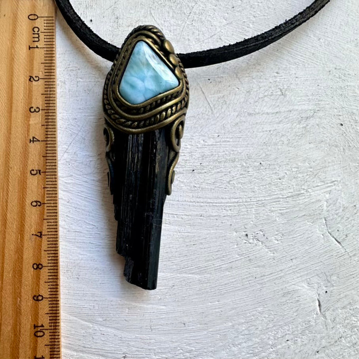 Spiritual Jewelry – Larimar and Tourmaline Pendant for Peace and Positive Energy