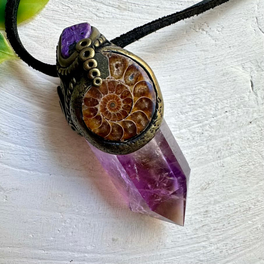 Ametrine and Charoite Healing Pendant – Spiritual Jewelry for Clarity and Creativity