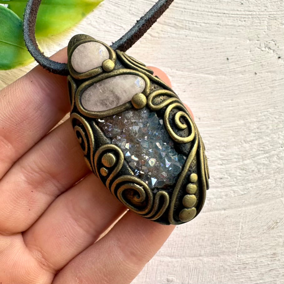 Aqua Aura Quartz and Morganite Necklace – Unique Artisan Jewelry for Tranquility and Joy