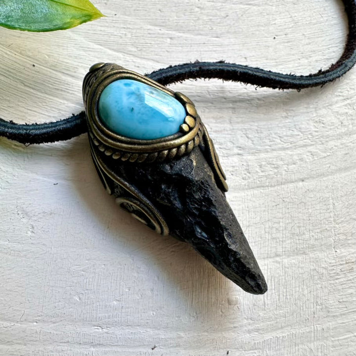 Handcrafted Larimar and Tektite Necklace – Unisex Spiritual Jewelry for Harmony and Grounding