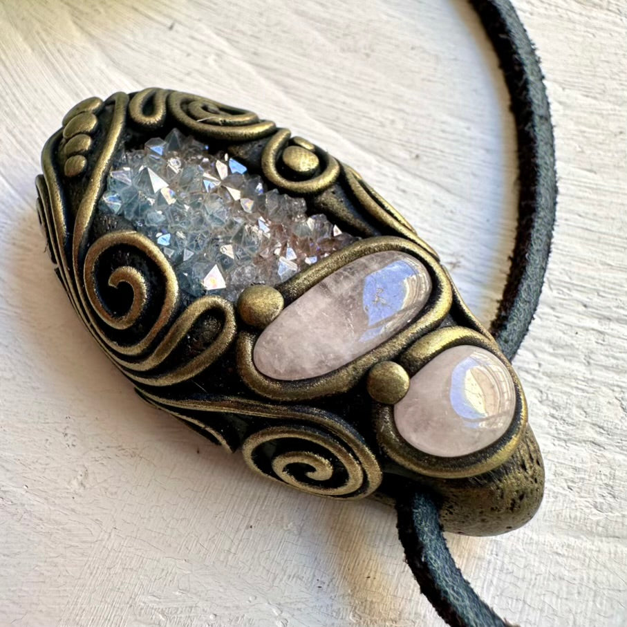 Handmade Necklace with Aqua Aura Quartz and Morganite – Spiritual Jewelry for Peace and Harmony