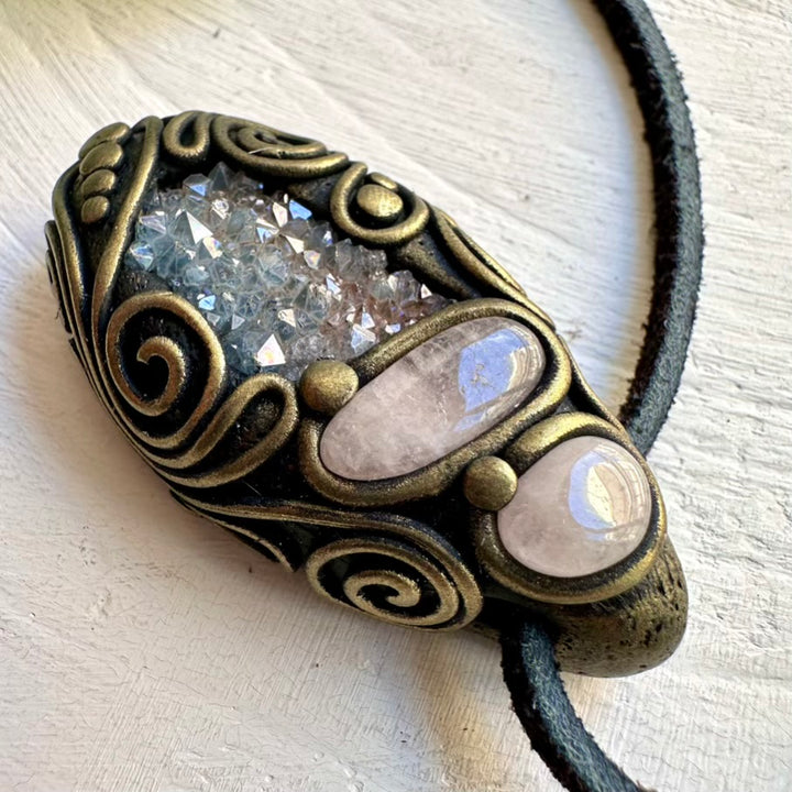 Handmade Necklace with Aqua Aura Quartz and Morganite – Spiritual Jewelry for Peace and Harmony