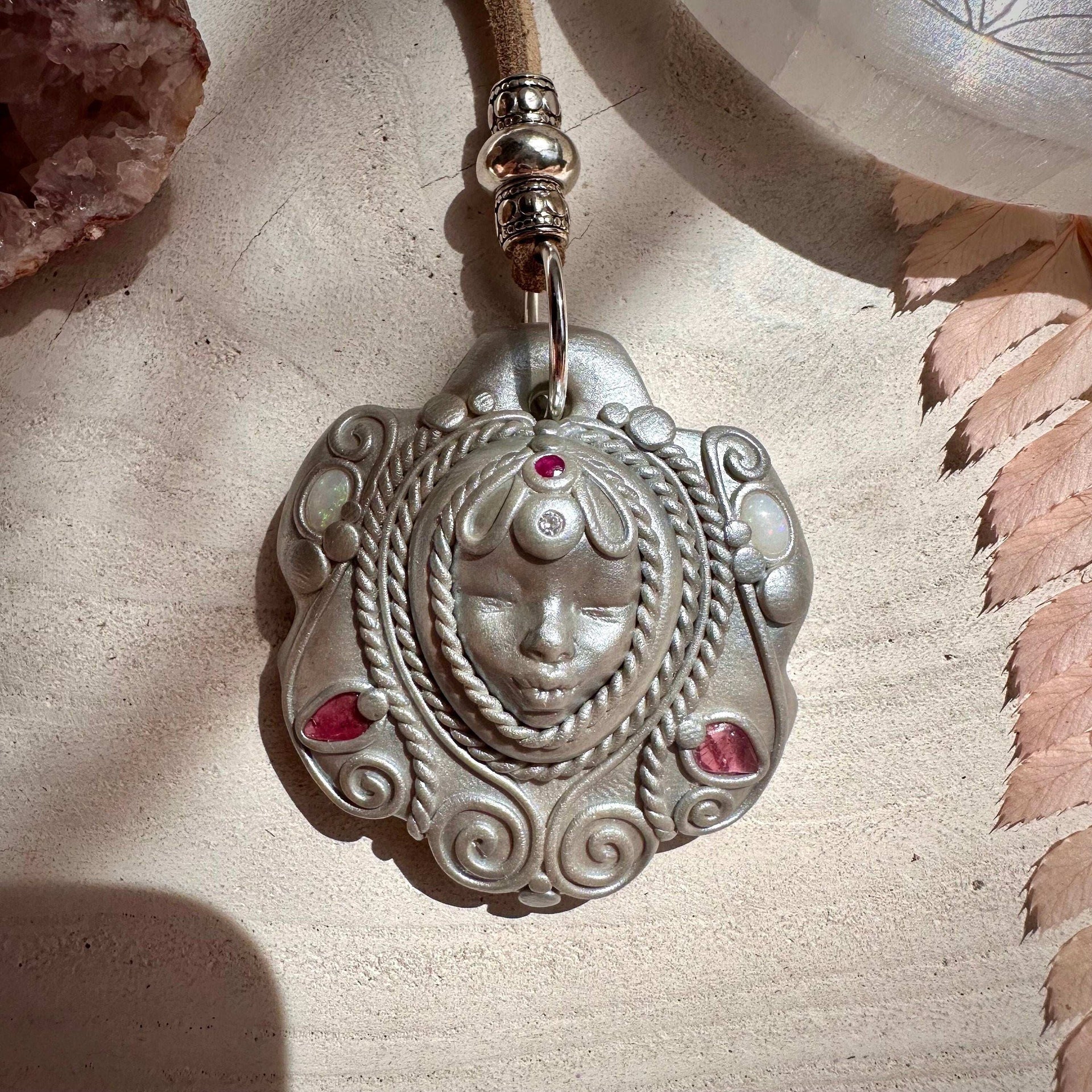 Pink Tourmaline Australian Opal Ruby and Diamond Goddess Necklace - FairyGardenGlow