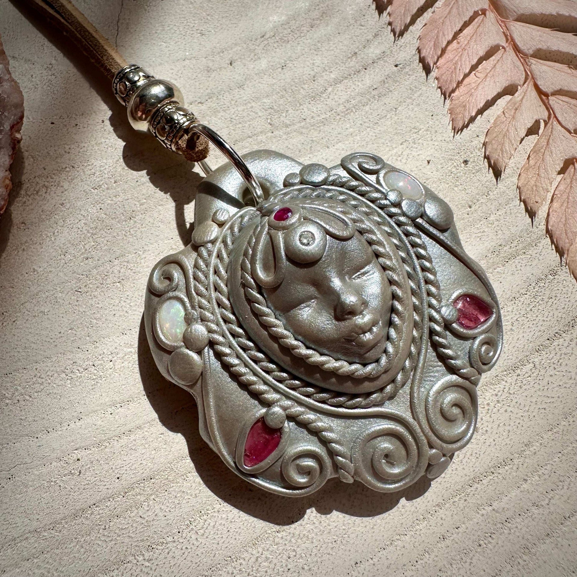 Pink Tourmaline Australian Opal Ruby and Diamond Goddess Necklace - FairyGardenGlow